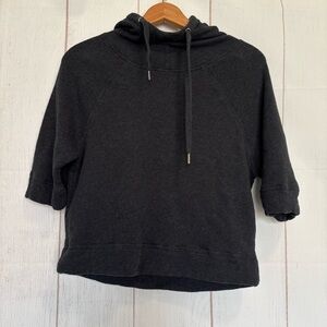 PACT 100% Organic Cotton Cropped Half Sleeve Hoodie Black/Charcoal Size Small